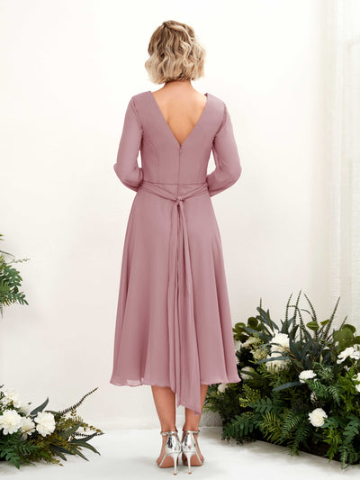 Carlyna A-Linien-Kleid V-Ausschnitt Langarm Wadenlang Brautjungfernkleider Klassisch Mauve #farbe_klassisch-mauve