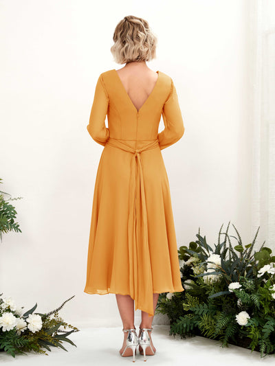 Carlyna A-Linien-Kleid V-Ausschnitt Langarm Wadenlang Brautjungfernkleider Mango #farbe_mango