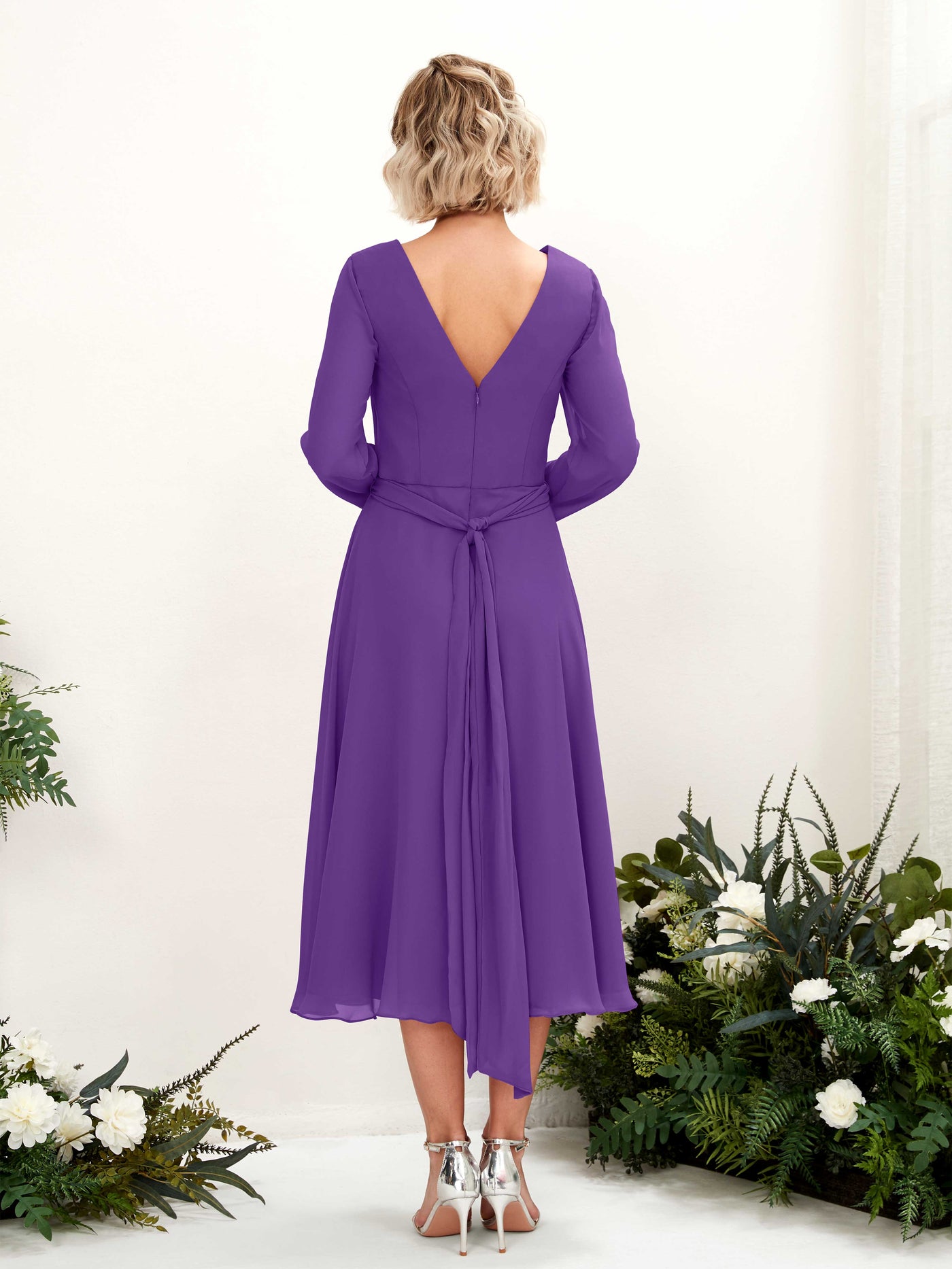 Carlyna A-Linien-Kleid V-Ausschnitt Langarm Wadenlang Brautjungfernkleider Regency #farbe_regency