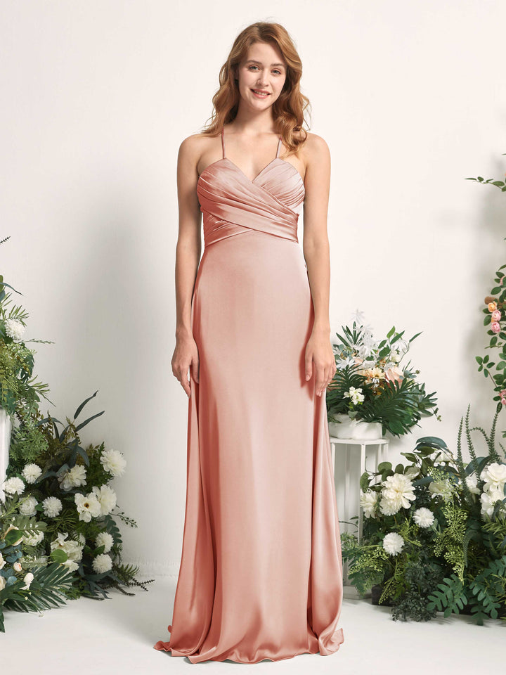 Carlyna A-Linien-Kleid V-Ausschnitt Satin Brautjungfernkleid Cantaloupe 