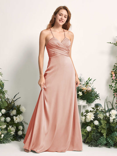 Carlyna A-Linien-Kleid V-Ausschnitt Satin Brautjungfernkleid Cantaloupe #farbe_cantaloupe