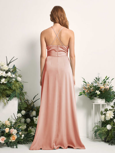 Carlyna A-Linien-Kleid V-Ausschnitt Satin Brautjungfernkleid Cantaloupe #farbe_cantaloupe