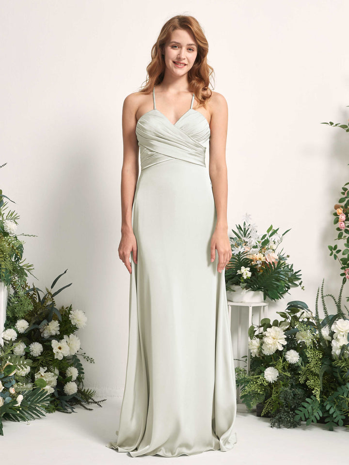 Carlyna A-Linien-Kleid V-Ausschnitt Satin Brautjungfernkleid Elfenbein 