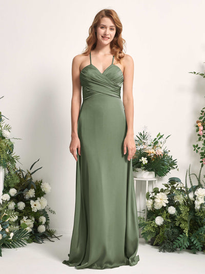 Carlyna A-Linien-Kleid V-Ausschnitt Satin Brautjungfernkleid Olivgrün #farbe_olivgr-n