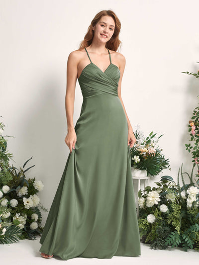 Carlyna A-Linien-Kleid V-Ausschnitt Satin Brautjungfernkleid Olivgrün #farbe_olivgr-n
