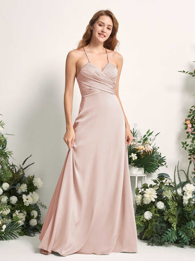 Carlyna A-Linien-Kleid V-Ausschnitt Satin Brautjungfernkleid Perlrosa #farbe_perlrosa