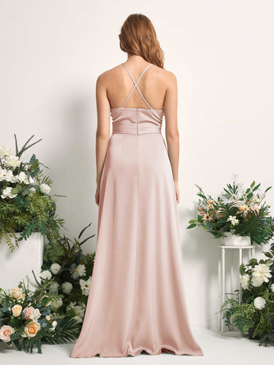 Carlyna A-Linien-Kleid V-Ausschnitt Satin Brautjungfernkleid Perlrosa #farbe_perlrosa