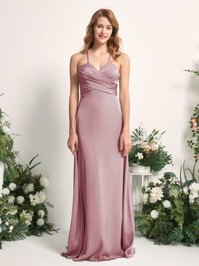 Carlyna A-Linien-Kleid V-Ausschnitt Satin Brautjungfernkleid Rosenquarz #farbe_rosenquarz