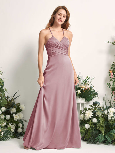 Carlyna A-Linien-Kleid V-Ausschnitt Satin Brautjungfernkleid Rosenquarz #farbe_rosenquarz