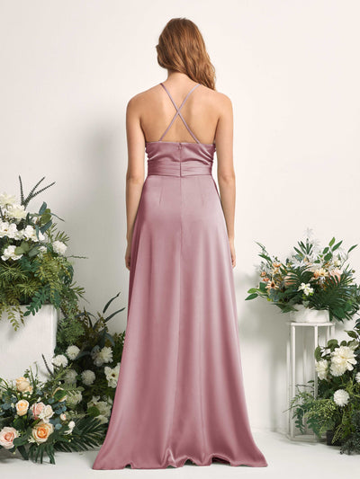 Carlyna A-Linien-Kleid V-Ausschnitt Satin Brautjungfernkleid Rosenquarz #farbe_rosenquarz
