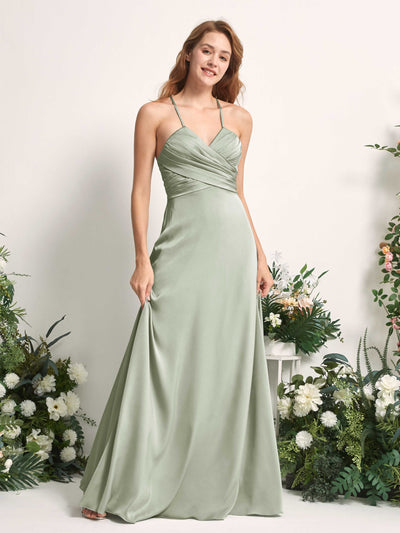 Carlyna A-Linien-Kleid V-Ausschnitt Satin Brautjungfernkleid Salbeigrün #farbe_salbeigr-n