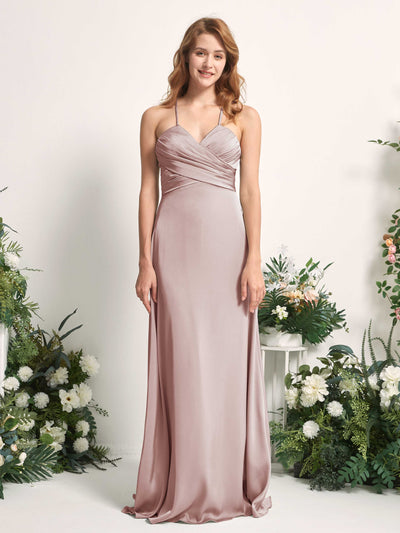 Carlyna A-Linien-Kleid V-Ausschnitt Satin Brautjungfernkleid Staubige Rose #farbe_staubige-rose