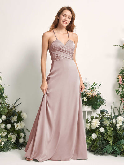 Carlyna A-Linien-Kleid V-Ausschnitt Satin Brautjungfernkleid Staubige Rose #farbe_staubige-rose