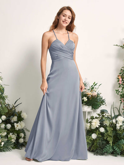 Carlyna A-Linien-Kleid V-Ausschnitt Satin Brautjungfernkleid Staubiges Blau #farbe_staubiges-blau