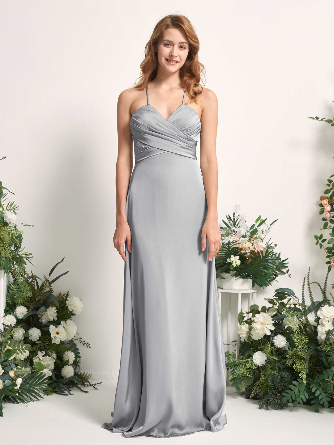 Carlyna A-Linien-Kleid V-Ausschnitt Satin Brautjungfernkleid Taube 