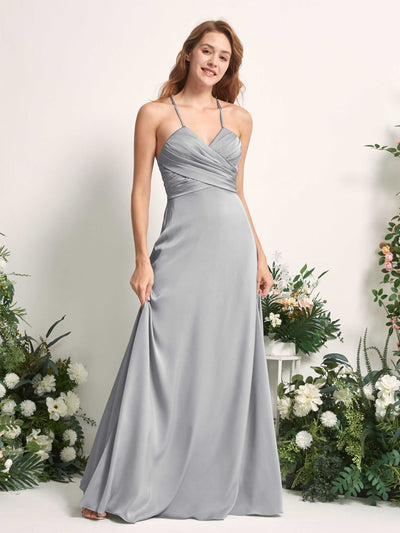 Carlyna A-Linien-Kleid V-Ausschnitt Satin Brautjungfernkleid Taube #farbe_taube
