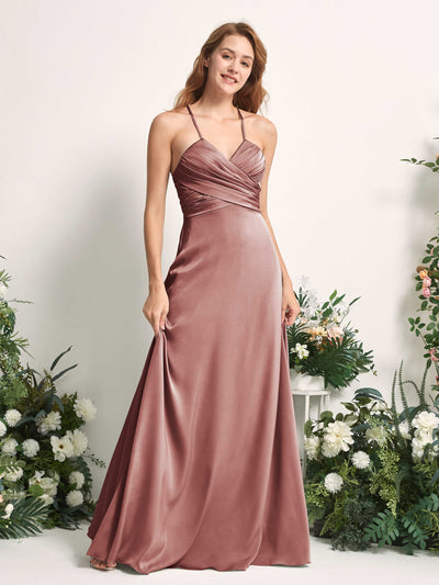 Carlyna A-Linien-Kleid V-Ausschnitt Satin Brautjungfernkleid Wüstenrose #farbe_w-stenrose