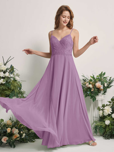 Carlyna A-Linien-Kleid V-Ausschnitt Spaghettiträger Bodenlang Brautjungfernkleider Orchideen-Nebel #farbe_orchideen-nebel