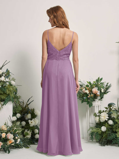Carlyna A-Linien-Kleid V-Ausschnitt Spaghettiträger Bodenlang Brautjungfernkleider Orchideen-Nebel #farbe_orchideen-nebel