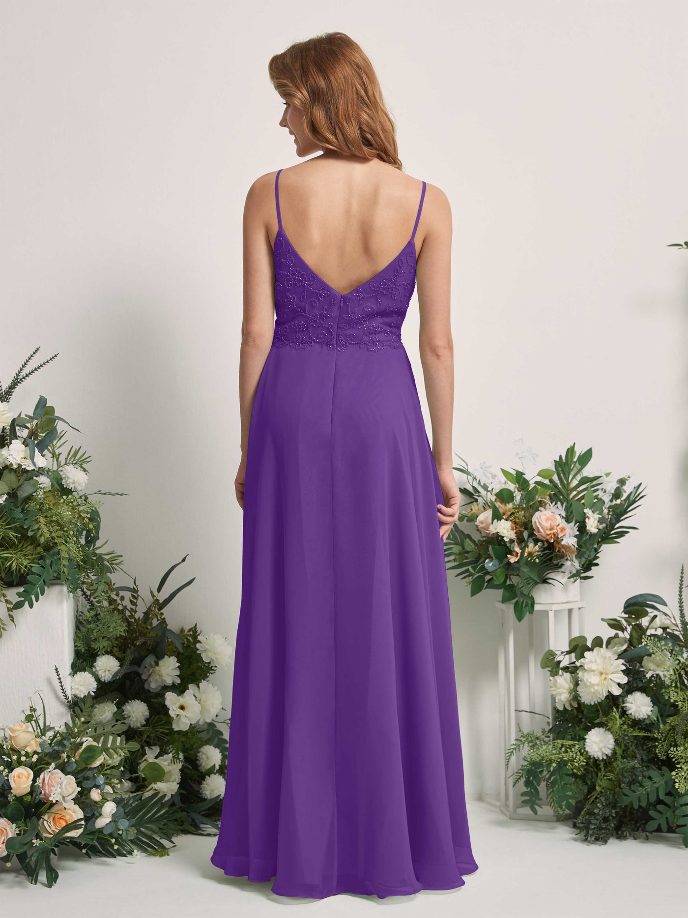 Carlyna A-Linien-Kleid V-Ausschnitt Spaghettiträger Bodenlang Brautjungfernkleider Regency #farbe_regency