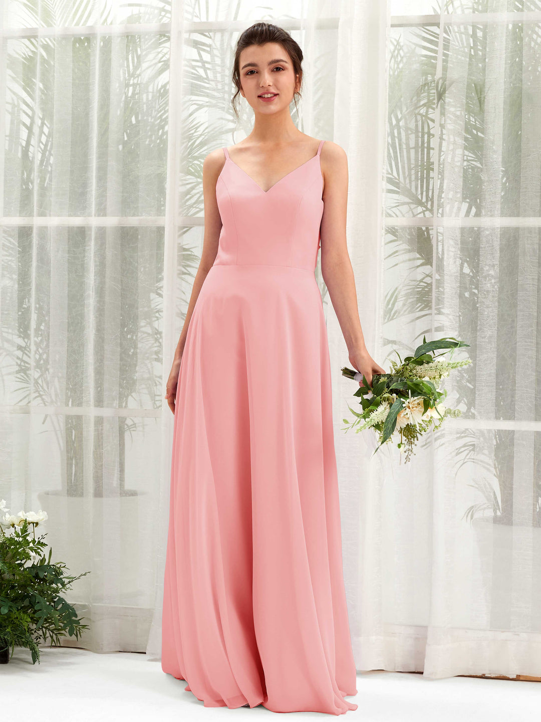 Carlyna A-Linien-Kleid V-Ausschnitt Spaghettiträger Brautjungfernkleid Ballettrosa 