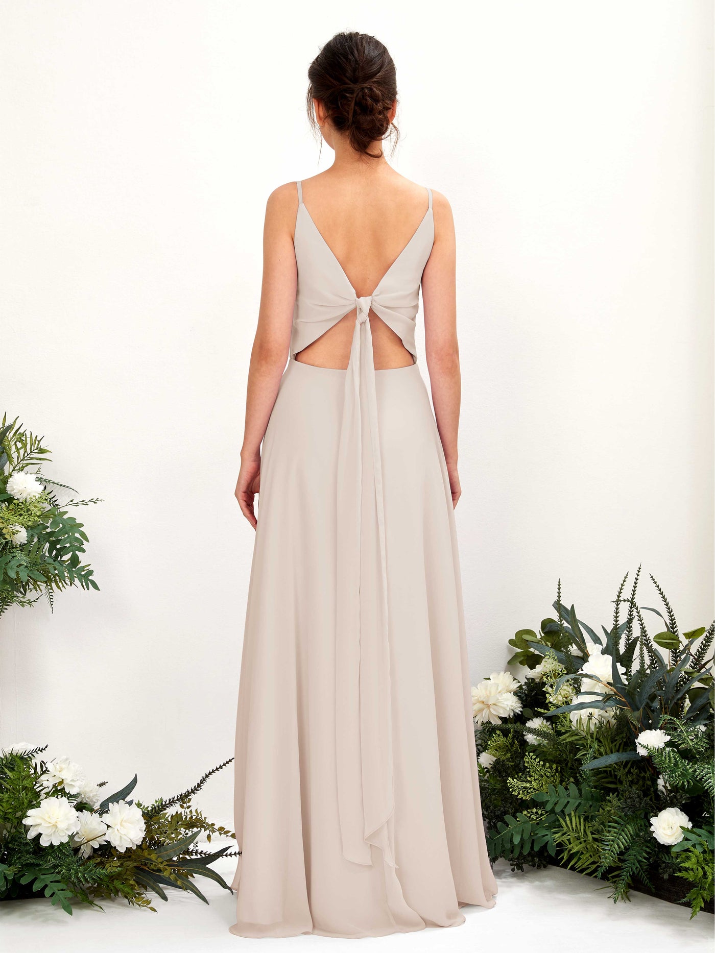 Carlyna A-Linien-Kleid V-Ausschnitt Spaghettiträger Brautjungfernkleid Champagner #farbe_champagner
