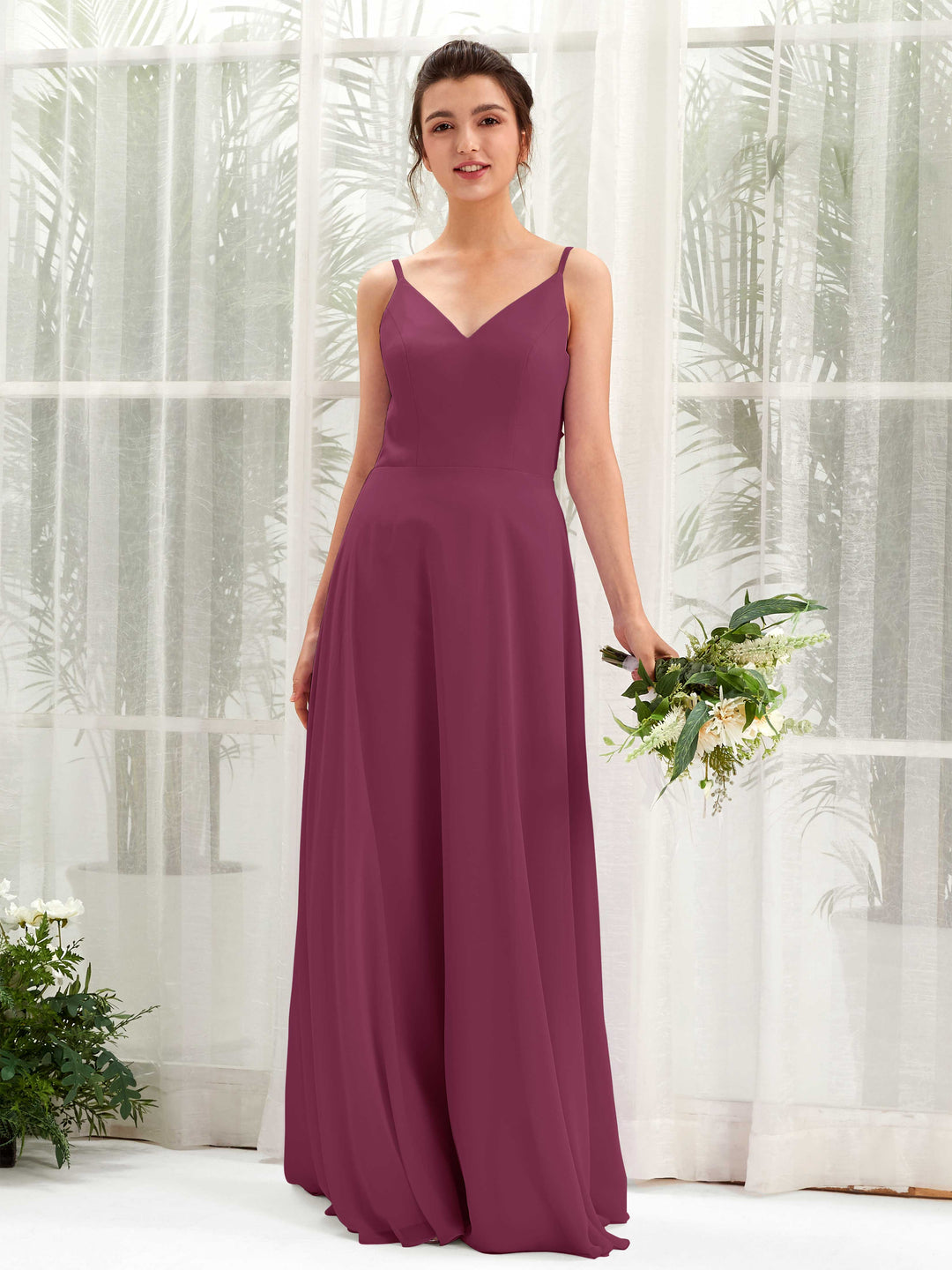Carlyna A-Linien-Kleid V-Ausschnitt Spaghettiträger Brautjungfernkleid Chianti 