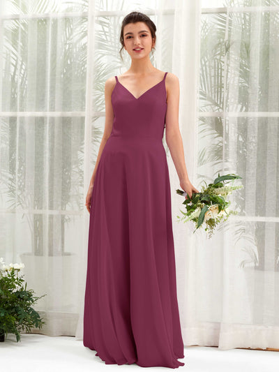 Carlyna A-Linien-Kleid V-Ausschnitt Spaghettiträger Brautjungfernkleid Chianti #farbe_chianti