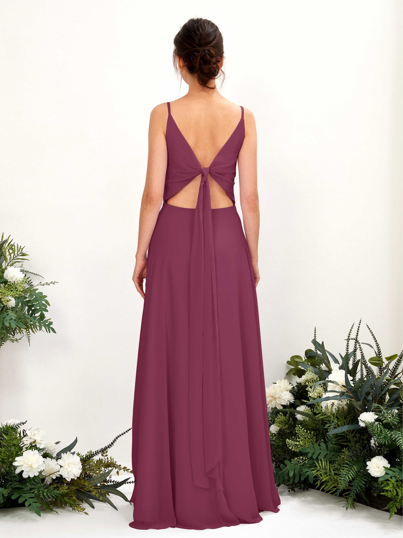 Carlyna A-Linien-Kleid V-Ausschnitt Spaghettiträger Brautjungfernkleid Chianti #farbe_chianti