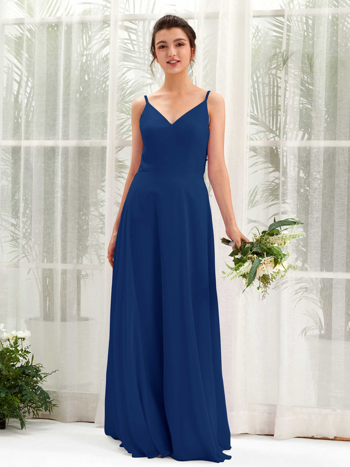Carlyna A-Linien-Kleid V-Ausschnitt Spaghettiträger Brautjungfernkleid Königsblau 