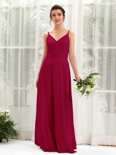 Carlyna A-Linien-Kleid V-Ausschnitt Spaghettiträger Brautjungfernkleid Narrenrot #farbe_narrenrot