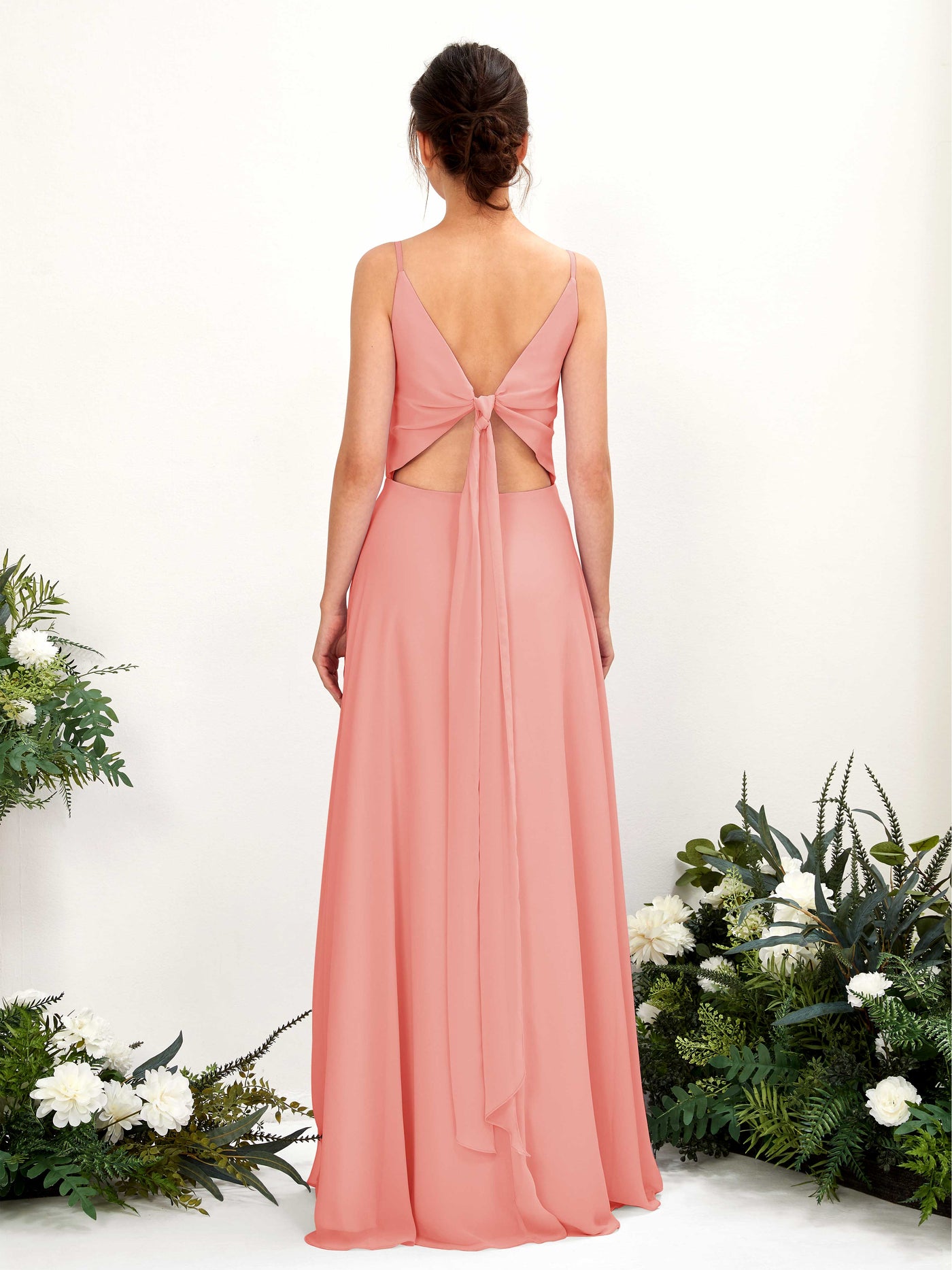 Carlyna A-Linien-Kleid V-Ausschnitt Spaghettiträger Brautjungfernkleid Pfirsichrosa #farbe_pfirsichrosa