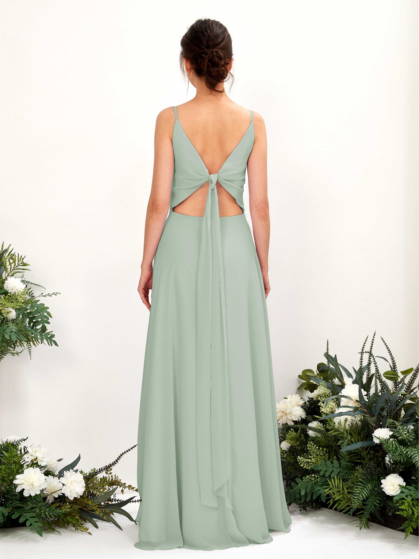 Carlyna A-Linien-Kleid V-Ausschnitt Spaghettiträger Brautjungfernkleid Salbeigrün #farbe_salbeigr-n