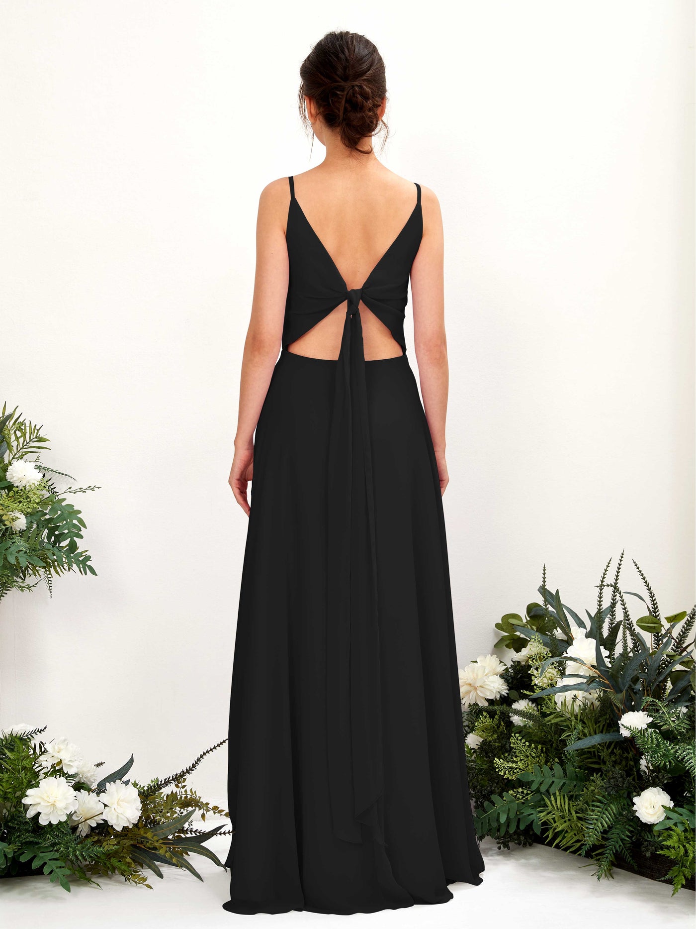 Carlyna A-Linien-Kleid V-Ausschnitt Spaghettiträger Brautjungfernkleid Schwarz #farbe_schwarz