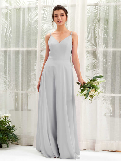 Carlyna A-Linien-Kleid V-Ausschnitt Spaghettiträger Brautjungfernkleid Silber #farbe_silber