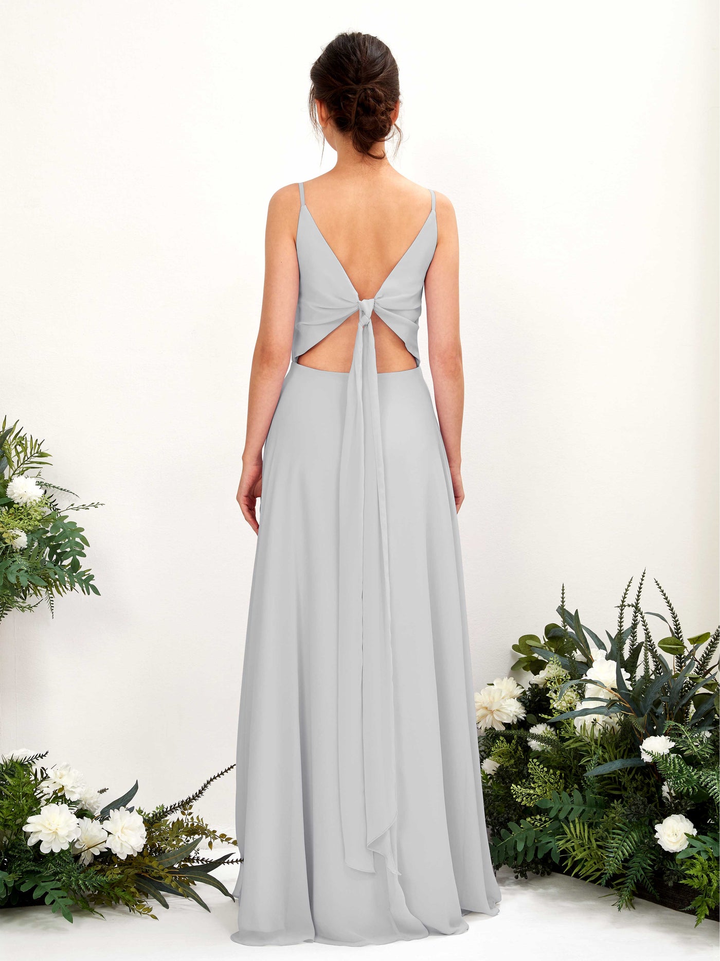 Carlyna A-Linien-Kleid V-Ausschnitt Spaghettiträger Brautjungfernkleid Silber #farbe_silber