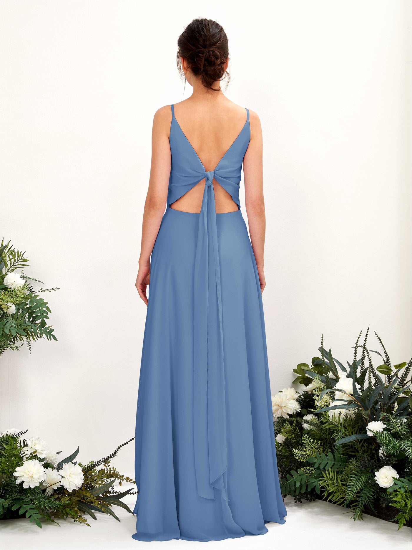 Carlyna A-Linien-Kleid V-Ausschnitt Spaghettiträger Brautjungfernkleid Staubiges Blau #farbe_staubiges-blau