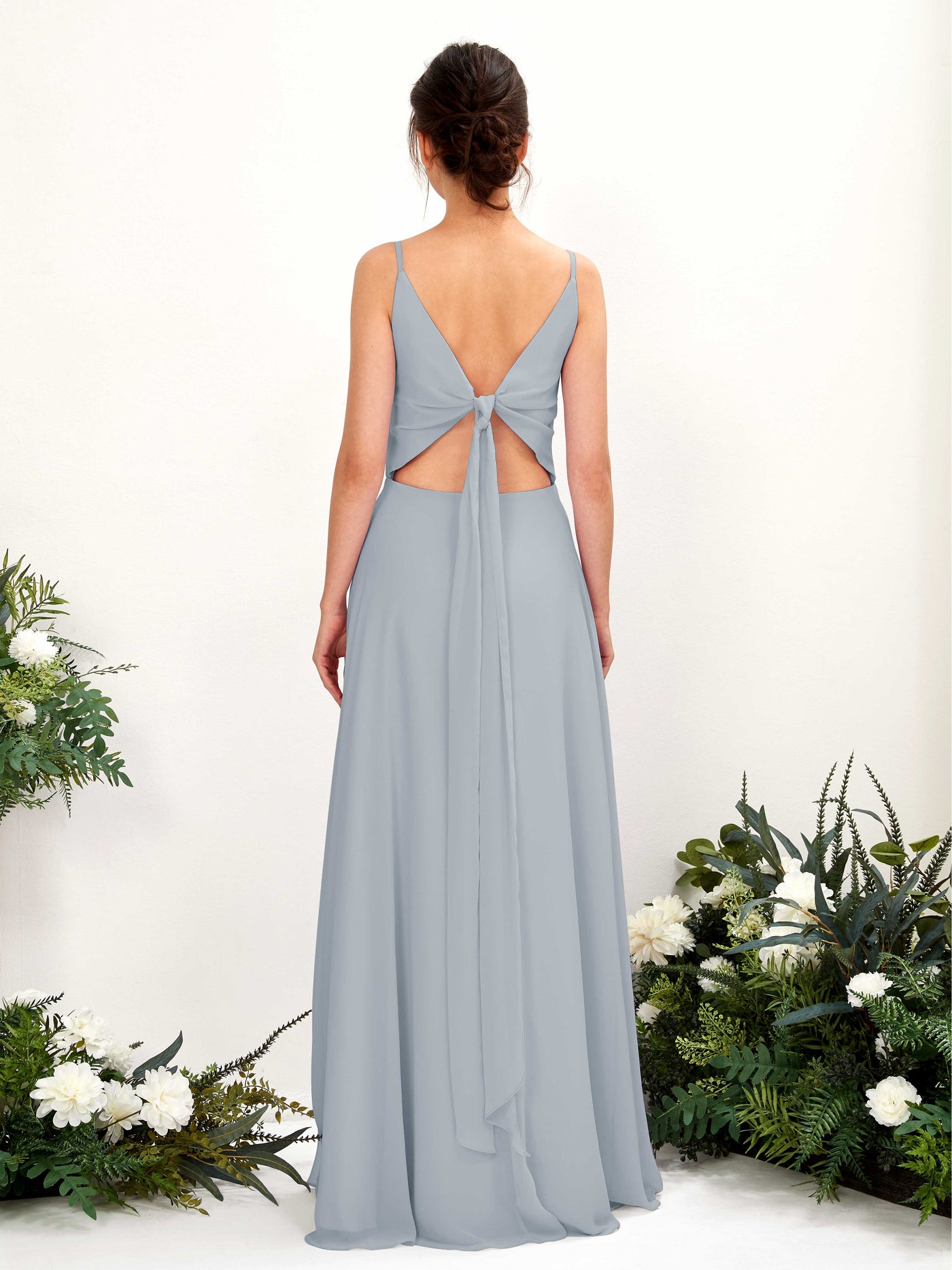 Carlyna A-Linien-Kleid V-Ausschnitt Spaghettiträger Brautjungfernkleid Staubiges Blau-Upgrade #farbe_staubiges-blau-upgrade