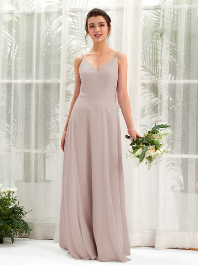 Carlyna A-Linien-Kleid V-Ausschnitt Spaghettiträger Brautjungfernkleid Taupe #farbe_taupe