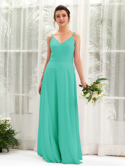 Carlyna A-Linien-Kleid V-Ausschnitt Spaghettiträger Brautjungfernkleid Tiffany-Blau #farbe_tiffany-blau