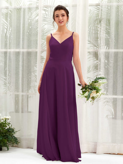 Carlyna A-Linien-Kleid V-Ausschnitt Spaghettiträger Brautjungfernkleid Traube #farbe_traube