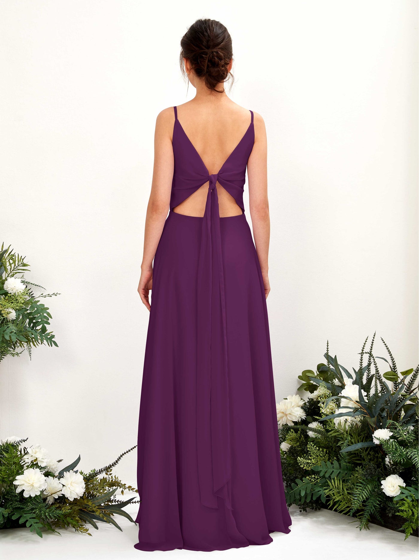 Carlyna A-Linien-Kleid V-Ausschnitt Spaghettiträger Brautjungfernkleid Traube #farbe_traube