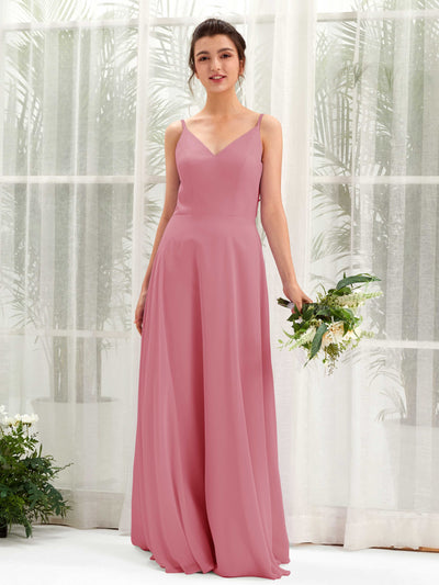 Carlyna A-Linien-Kleid V-Ausschnitt Spaghettiträger Brautjungfernkleid Wüstenrose #farbe_w-stenrose