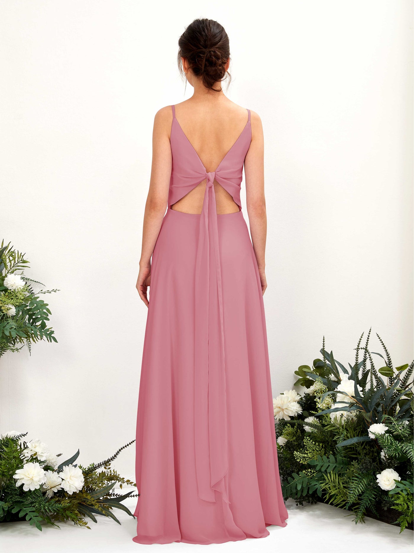Carlyna A-Linien-Kleid V-Ausschnitt Spaghettiträger Brautjungfernkleid Wüstenrose #farbe_w-stenrose