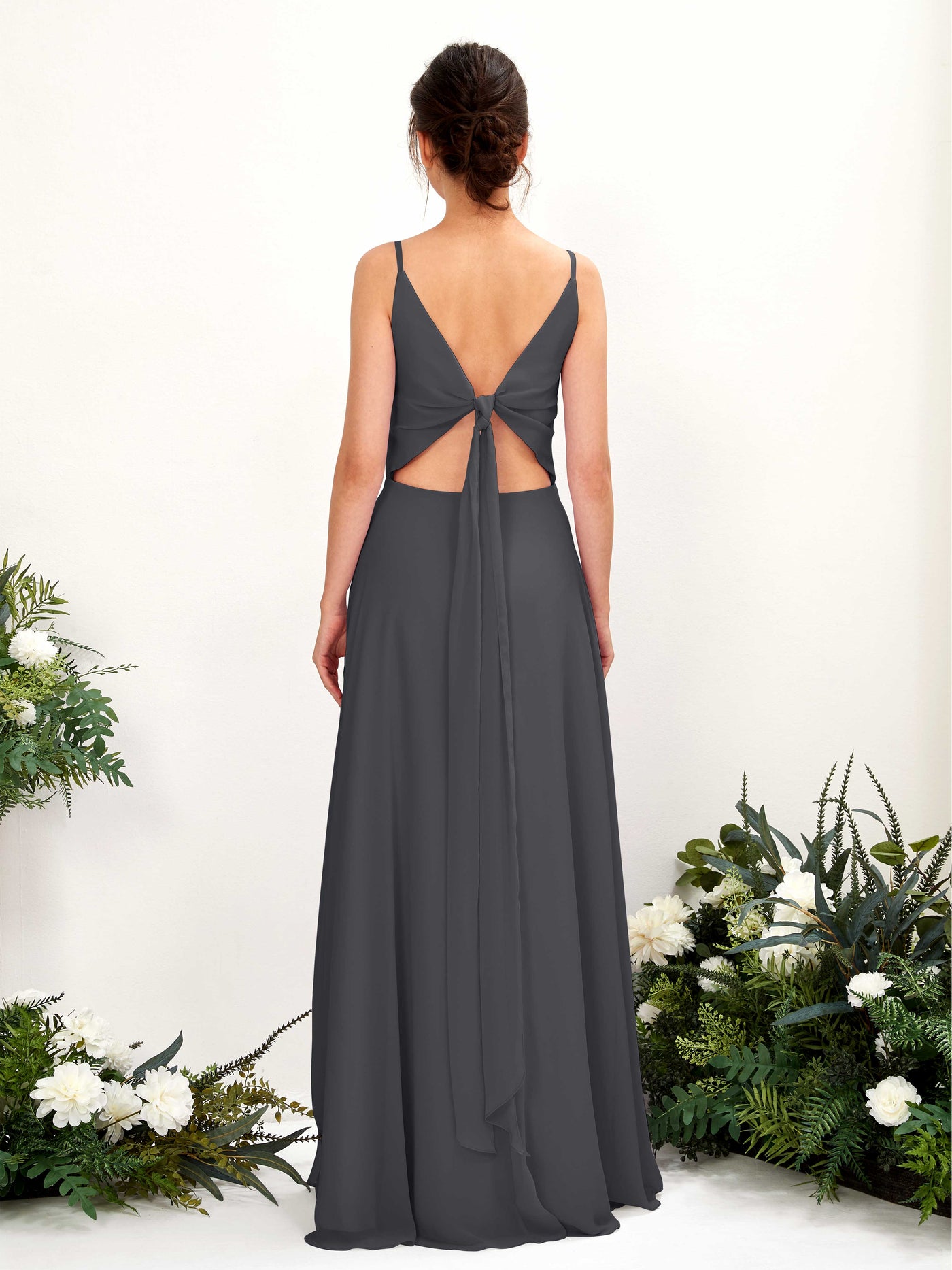 Carlyna A-Linien-Kleid V-Ausschnitt Spaghettiträger Brautjungfernkleid Zinnfarben #farbe_zinnfarben