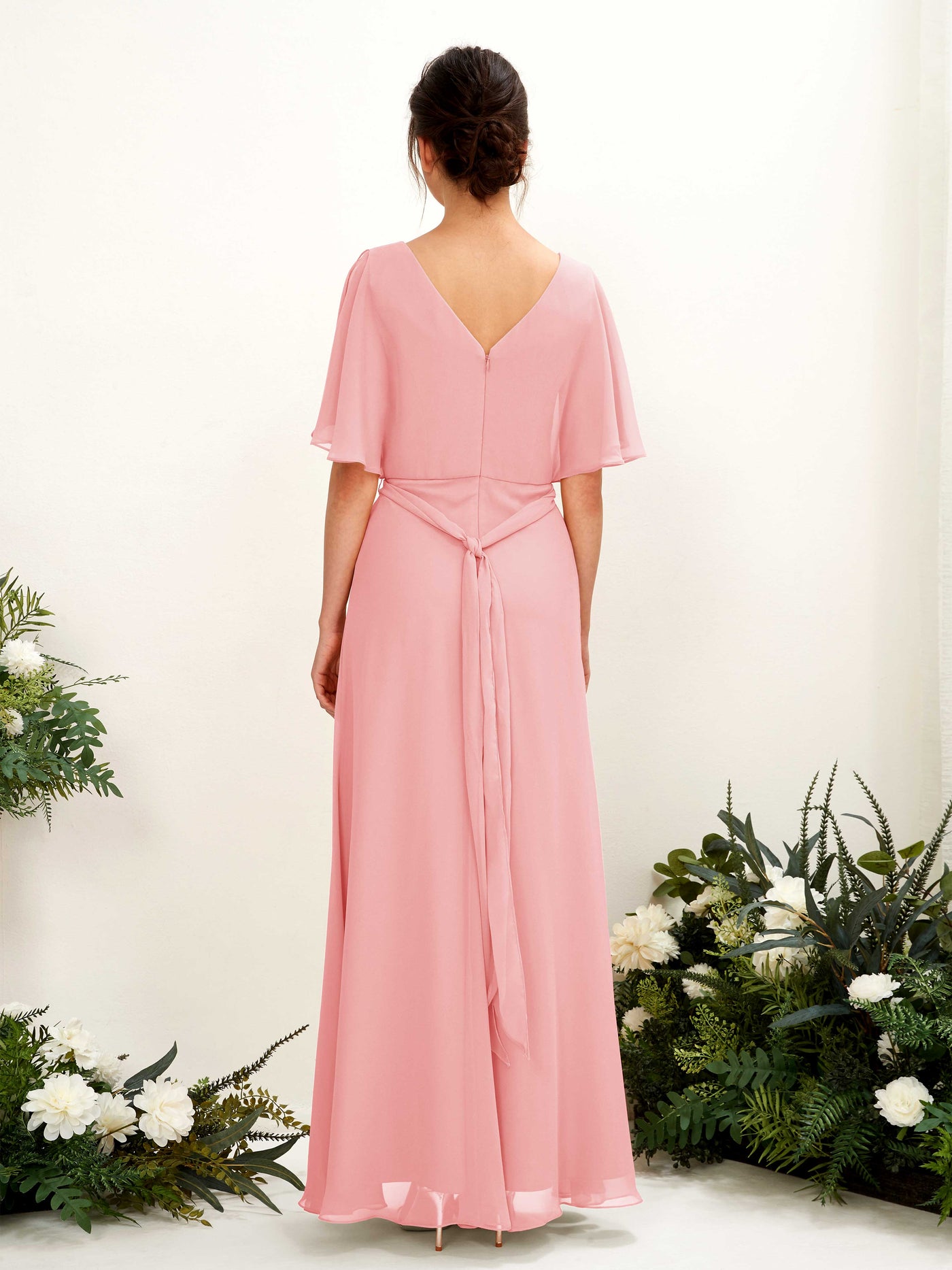 Carlyna A-Linien-Kleid V-Ausschnitt Umhang-Ärmel Bodenlang Brautjungfernkleid Ballettrosa #farbe_ballettrosa