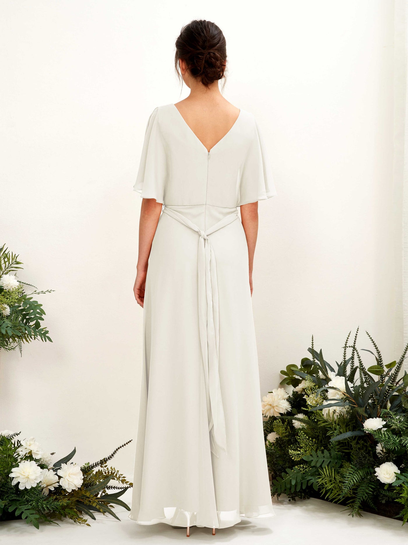 Carlyna A-Linien-Kleid V-Ausschnitt Umhang-Ärmel Bodenlang Brautjungfernkleid Elfenbein #farbe_elfenbein