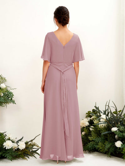 Carlyna A-Linien-Kleid V-Ausschnitt Umhang-Ärmel Bodenlang Brautjungfernkleid Klassisch Mauve #farbe_klassisch-mauve