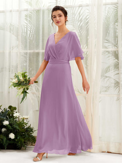 Carlyna A-Linien-Kleid V-Ausschnitt Umhang-Ärmel Bodenlang Brautjungfernkleid Orchideen-Nebel #farbe_orchideen-nebel