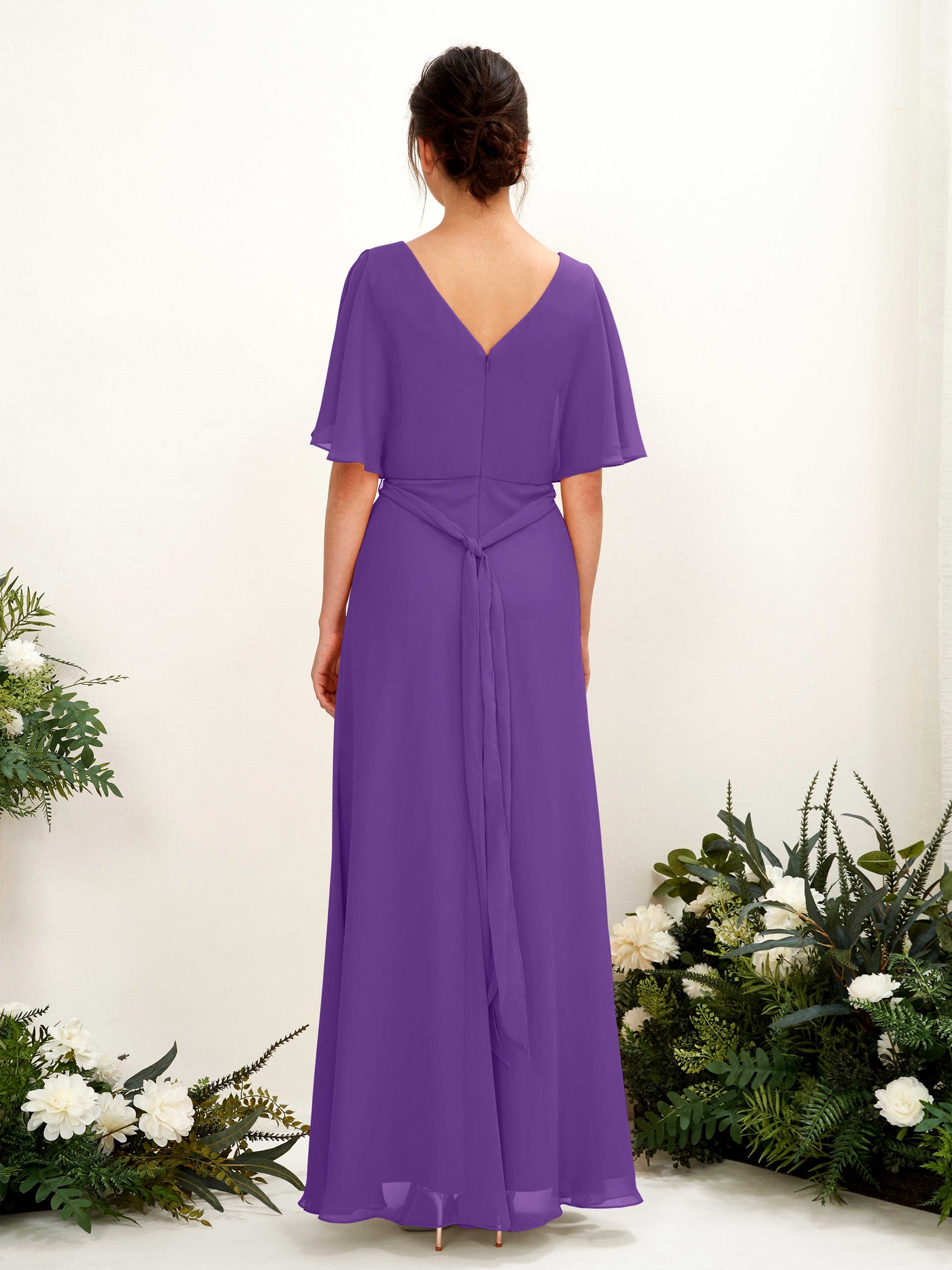 Carlyna A-Linien-Kleid V-Ausschnitt Umhang-Ärmel Bodenlang Brautjungfernkleid Regency #farbe_regency